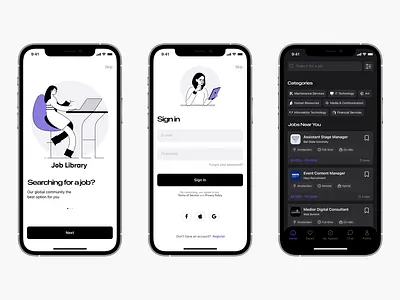 Job Library | Mobile App animation design ui ux web