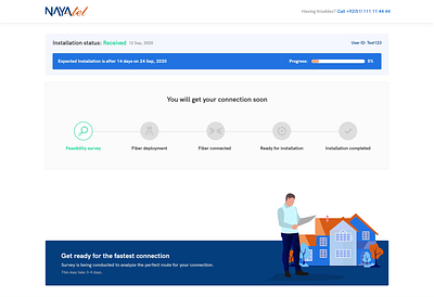 Fiber internet installation tracker fiber internet installation tracker interface design internet order progress track order ui ux