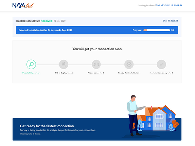 Fiber internet installation tracker fiber internet installation tracker interface design internet order progress track order ui ux