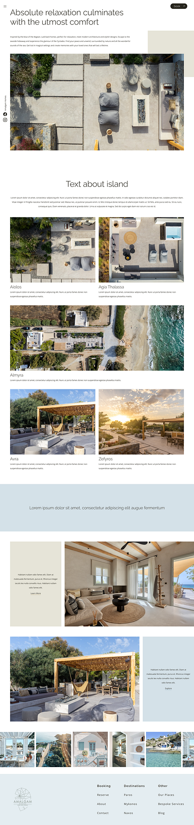Amalgam Homes website design by Tsamart airbnb booking clean design gatsby greece homes minimal modern page rentals ui villas web