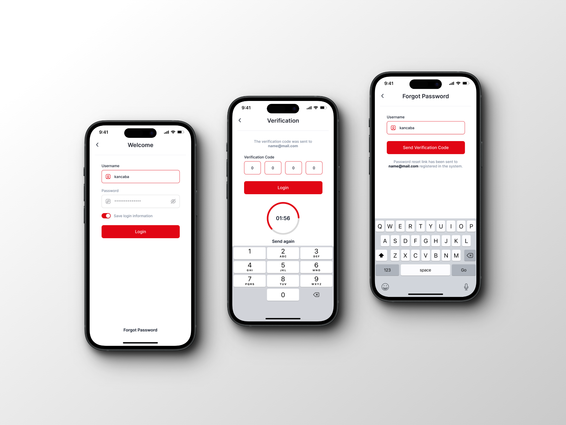 Clean Login and Verification Screen - Red cleandesign flatdesign login mobile ui user interface verification