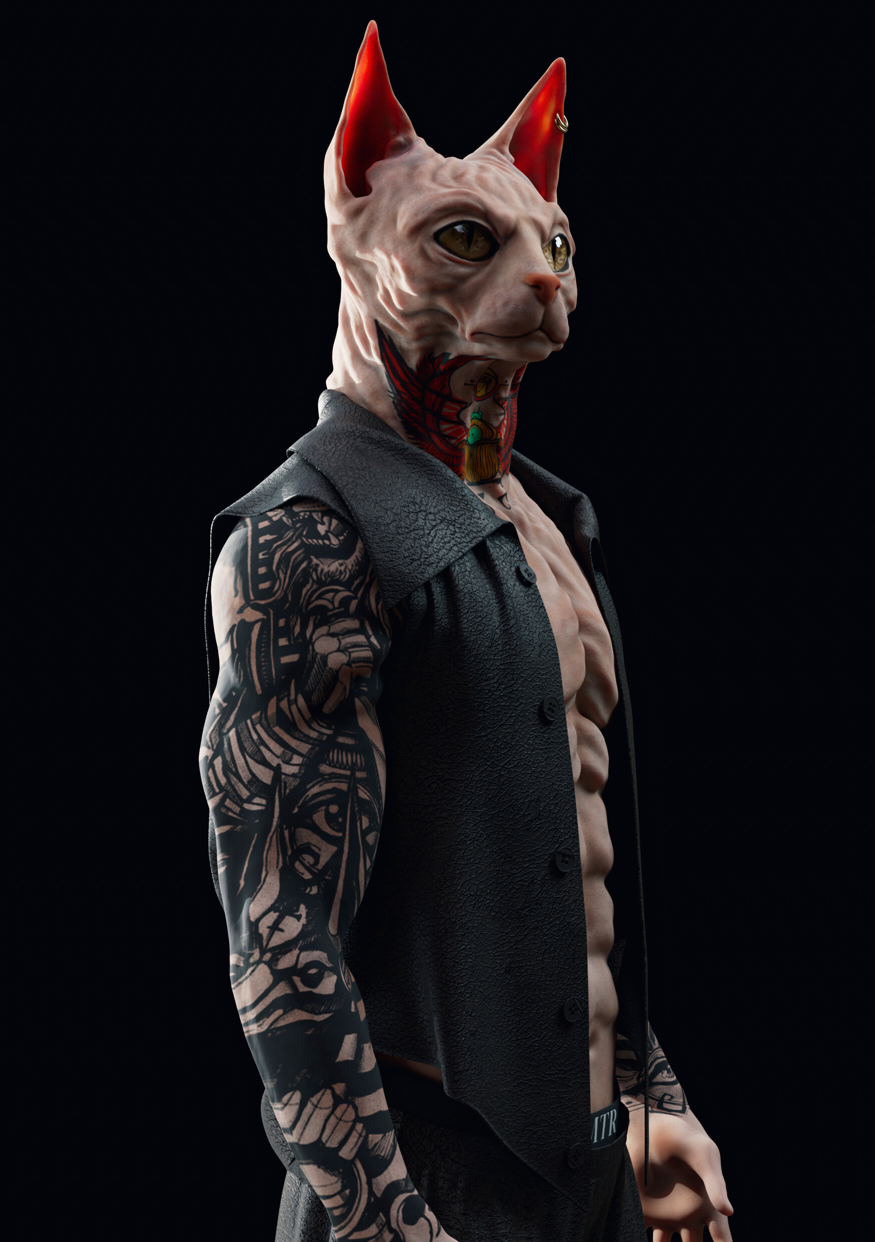 Sphynx Cat - Gangsta 3d 3d cat 3d modeling animation artwork cat character design design fantasy sphynx zbrush