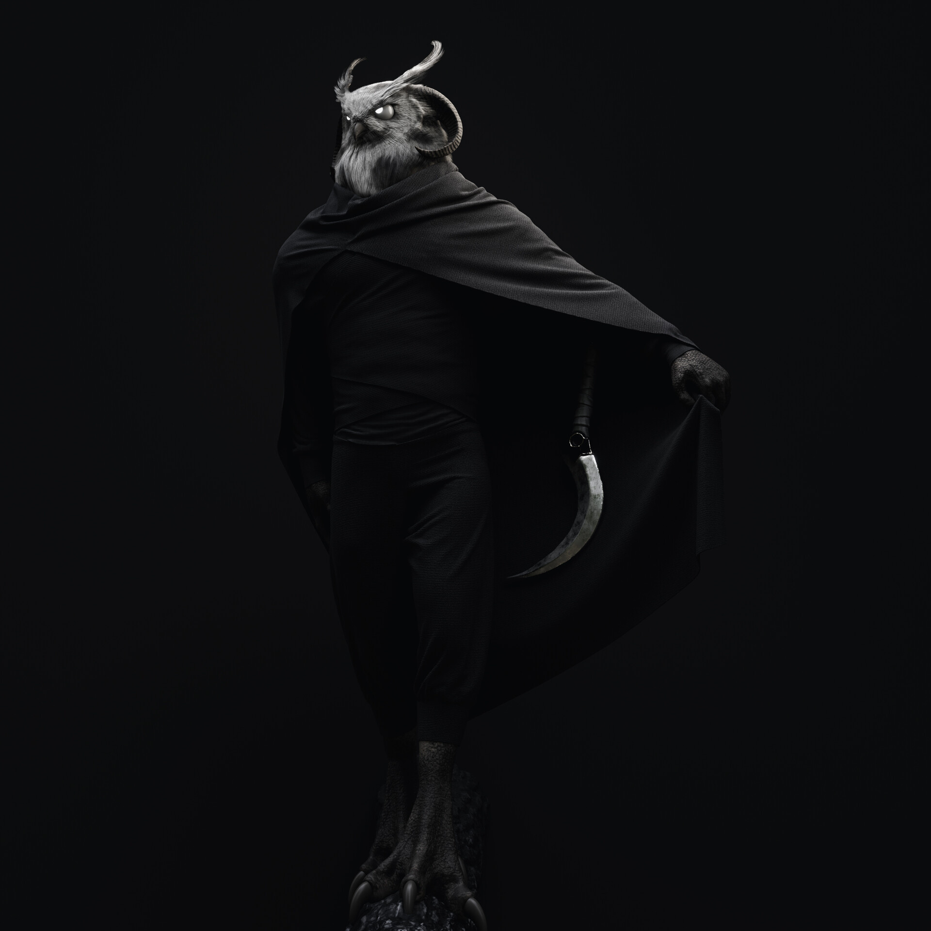 BLack Owl ( serial killer ) 3d 3d modeling animation character design design fantasy fighter ghost illustration owl warrior zbrush