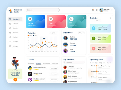 Dashboard design for an Education web app