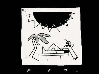 Hot sun beach black and white cartoon character chill comic doodle hot illustration line art lineart lo fi minimal minimalist negative space palm tree procreate simple summer sun