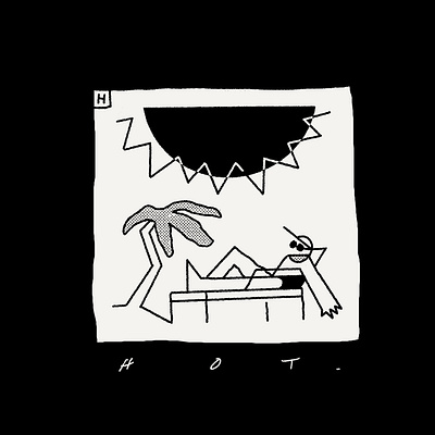 Hot sun beach black and white cartoon character chill comic doodle hot illustration line art lineart lo fi minimal minimalist negative space palm tree procreate simple summer sun