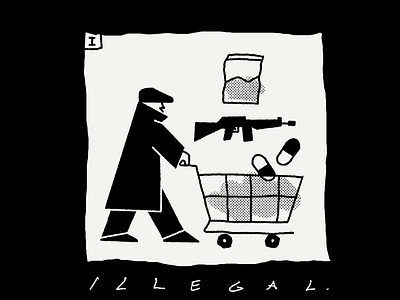 Illegal black and white black market character cocaine dark web drugs flat gangster gun illegal illustration line art lo fi minimal procreate screen tone shopping signage simple typography