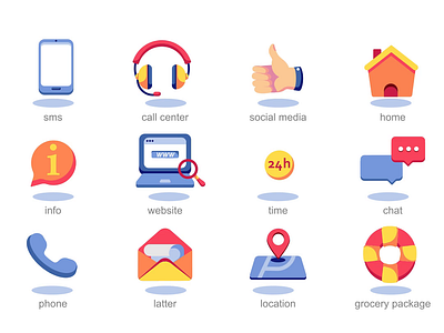 Contact Us icons 2d access animation communication connection contact design engage feedback flat icons illustration interaction message motion reachout support