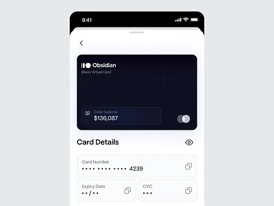Card details - Virtual card screen app design graphic design product ui ux vector