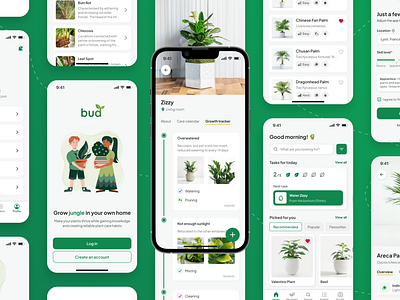 Bud - Plant Care App app bud design gardening green guidance mobile plant care plants reminders task management tracking ui ux