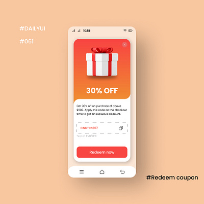 DailyUI Day061 - Redeem coupon branding dailyui dailyui061 dailyuichallenge design feedbackmatters figma learning mobileappdesign redeemcoupon thankyou ui uidesign uiuxdesigner userinterfacedesigner webdesign