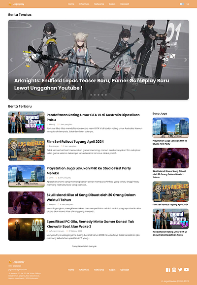 Redesign Homepage Indonesian Gaming News Website Jagatplay gaming website homepage ui web website