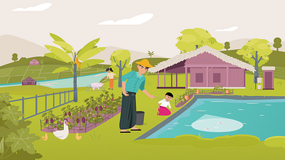 Myanmar Farm, Fish for Livelihoods project 2danimation animation banana bright colors explainer video family farm fish garden illustration landscape livelihood myanmar usaid worldfish