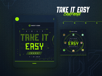 Take It Easy | Campaign HTB 2021 | Social Media branding campaign cyber cybersecurity daily ui gamified gaming graphic design hacking instagram social media tech
