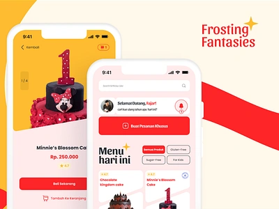 Frosting Fantasies - Birthday Cake Store App android app app design birthday cake brand branding creative creative layout design design challenge ecommerce ios mobile app design mobile apps mobile ui modern store ui uiux visual design