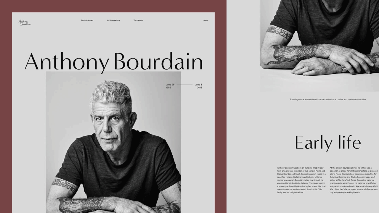 Anthony Bourdain mockup concept digital design typography ui ux webdesign