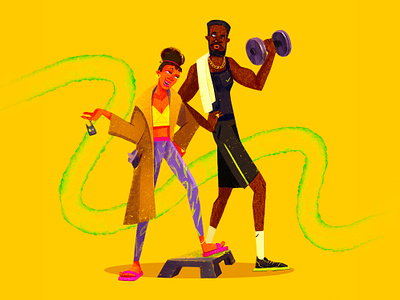 Fitness people from the gym afro afrowoman blackman dumbbell fitness graphic design gym illustration leggins nike sport step