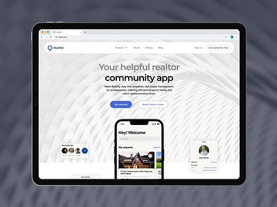 RealtiQ: Service for realtors. Landing Page and Mobile App agency animation app design main page minimal product design product web site realtor app ui ui design ux web design web site website animation