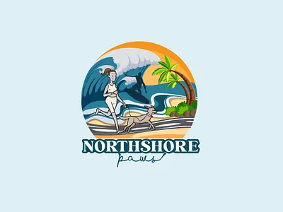 Surfing Logo with walkway 3d animal animation beach branding dog graphic graphic design logo nothshore paws pet refreshment runway sea surfing ui view walking