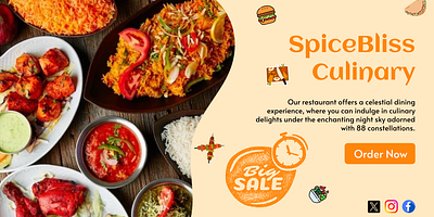 SpiceBliss Culinary Blog Banner banner biryani branding design food graphic design indian food orange photoshop restaarunt sale shop vegan