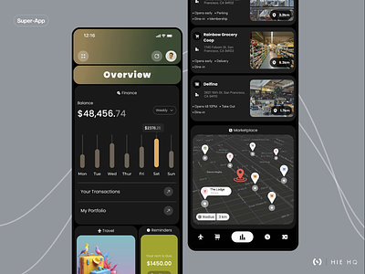 Super App - Mobile App analytics animation dark theme data design finance fintech graphics ios map marketplace mobile app mobile design motion responsive shopping statistics super app ui ux