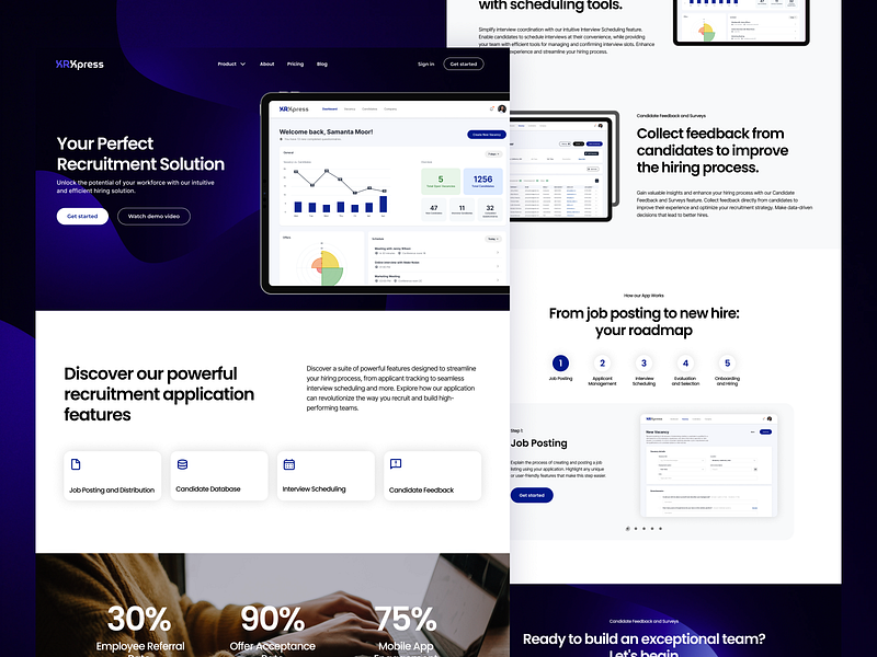 HRXpress: MVP vacancy screening app | Landing page design agency animation animation website app design hiring landing page main page minimal product product page ui ui design uiux ux web web app web design web site website