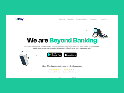 OPay Web Landing Page Redesign case study crazy creative development exploration fintech green landing page microinteraction minimal scan timeless ui ui design