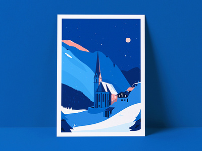 Pfarrkirche austria christmas church design digitalart drawing graphic design illustration landscape minimalism mountains poster print simplicity snow travel vector wanderlust winter wonderland