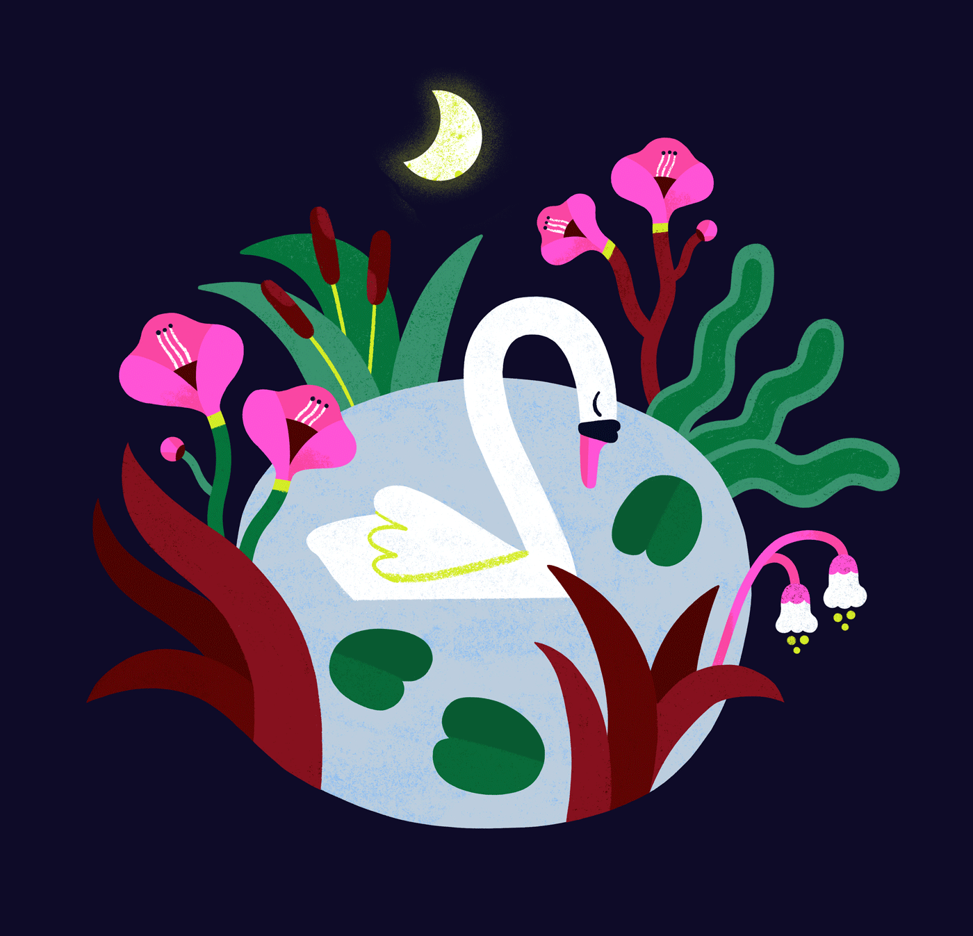 Pond cute illustration lake licensing moon nature night pond pretty stationary swan