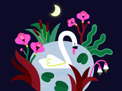 Pond cute illustration lake licensing moon nature night pond pretty stationary swan