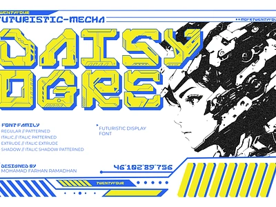 Daisyogre | Futuristic-Mecha Font bold display font design digital asset display font dystopian font font asset font preview futuristic monospaced graphic design machine font mecha anime mecha font mecha futuristic font modern monospaced typography