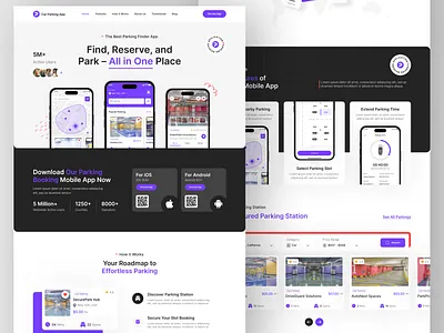 Parking App Landing Page | Mobile App Landing Page | App Website app app landing page car parking app car parking website design figma figma designer figma ui ux designer figma web designer landing page usa uxui web web designer web designer in usa web developer webflow webiste website design wordpress