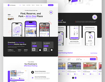 Parking App Landing Page | Mobile App Landing Page | App Website app app landing page car parking app car parking website design figma figma designer figma ui ux designer figma web designer landing page usa uxui web web designer web designer in usa web developer webflow webiste website design wordpress