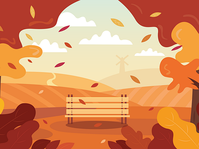 Autumnal mood autumnal autumnal mood bench branding fields floral flower graphic design illustration leaf mood tree vector