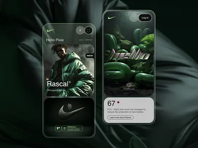 RASCAL - App design concept app app design blender design figma futuristic green inflatable interface metalic mobile design nike puff ui