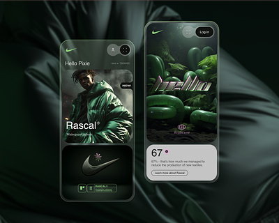 RASCAL - App design concept app app design blender design figma futuristic green inflatable interface metalic mobile design nike puff ui