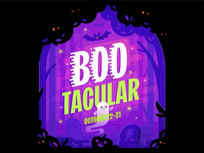 BooTacular on TikTok LIVE! black fireflies forrest ghost graveyard halloween illustration night purple spooky tombstone trees typography vectober vector