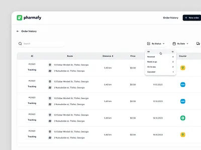 Dashboard UI For Delivery Company branding dashboard data visualization delivery design graphicdesigner icon logo minimalism minimalist minimalist design my profile order history platform pop up product design registration ui ui ux ux