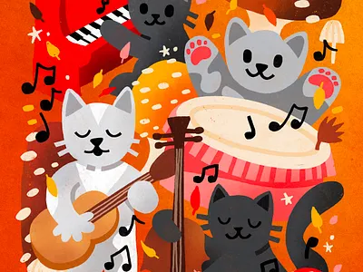 Day 9: Blue(s) autumn band cat folk art pattern art plant art print art procreate