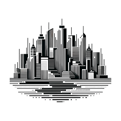 Minimalist Line Work Cityscape concept graphic design illustration. linework