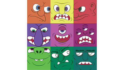 Faces In Boxes 2d adobe illustrator aliens angry cartoon cyclops faces fun graphic design heads orc