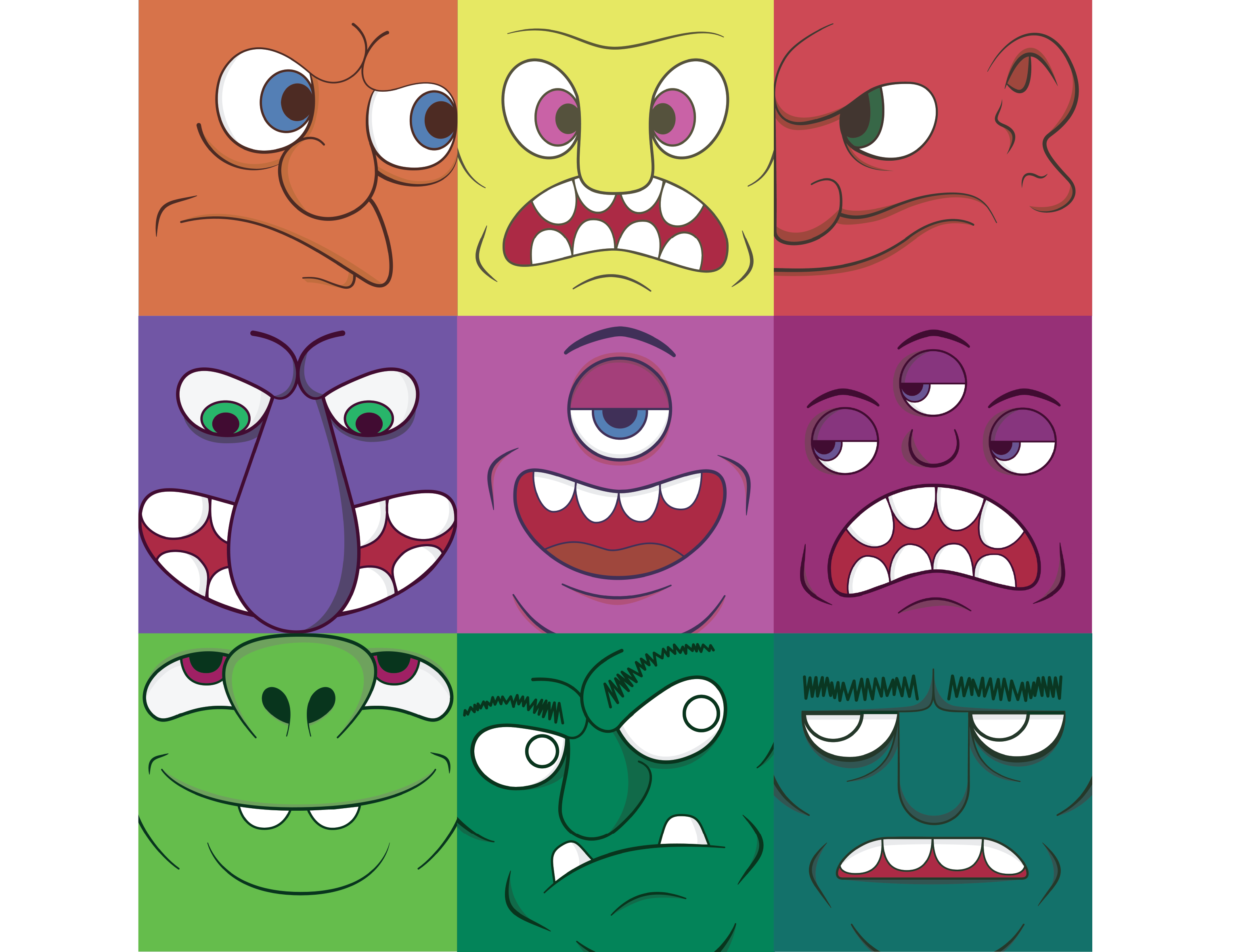 Faces In Boxes 2d adobe illustrator aliens angry cartoon cyclops faces fun graphic design heads orc