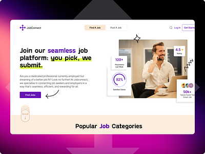Job Portal Landing Page action buttons doodles job job portal landing page metrics popular jobs ui ux