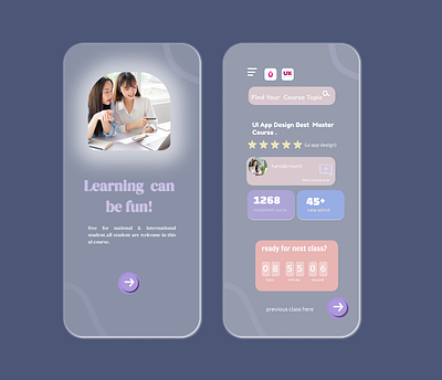 Glassmorphism online school app design branding design education education app figma glassmorphism glassmorphism app design oline class online class app online course school school app ui ui app design uiux uiux app