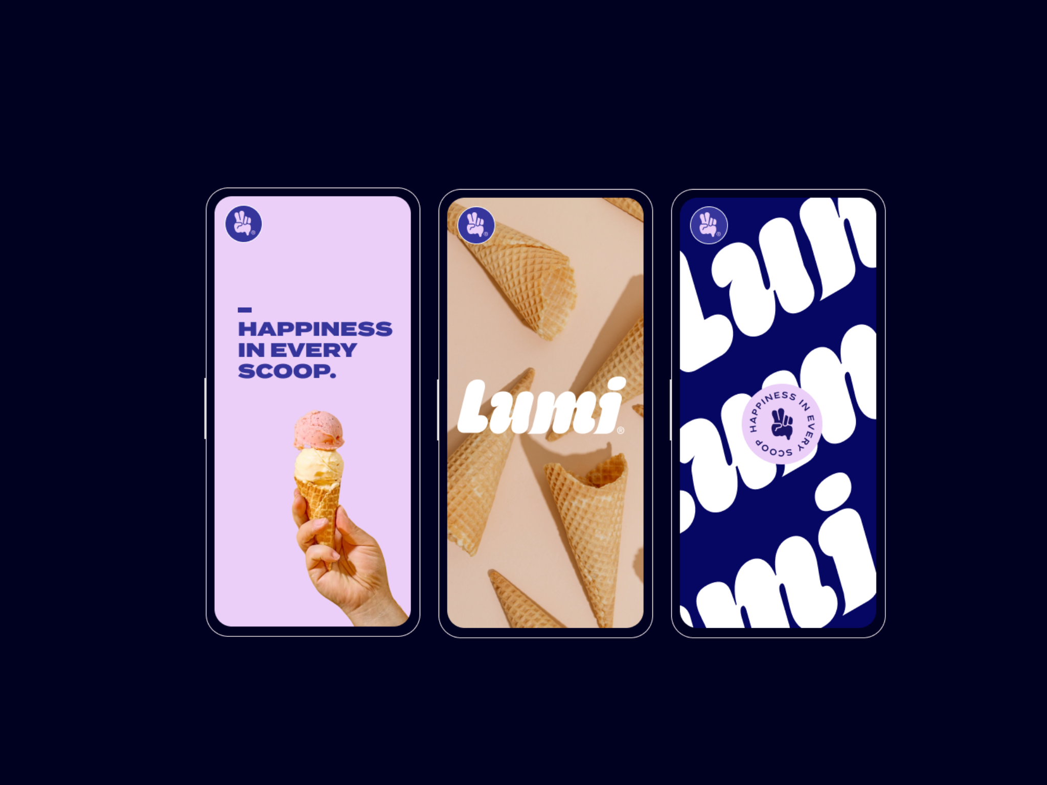 Lumi Ice Cream Social Media Design brand branding design graphic design ice cream icon illustration logo mark phone pink purple social media typography vector visual identity