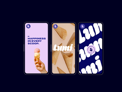 Lumi Ice Cream Social Media Design brand branding design graphic design ice cream icon illustration logo mark phone pink purple social media typography vector visual identity