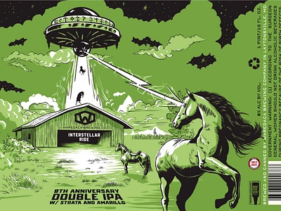 Waredaca Brewing Interstellar Ride Label abduction aliens beer beer label brewery craft beer drawing equine farm flying saucer hand drawn horror horse horses illustration line art procreate scifi space ufo