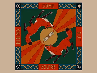 come out you're hiding border burning candle fox foxes hiding illustration print scarf scarf print