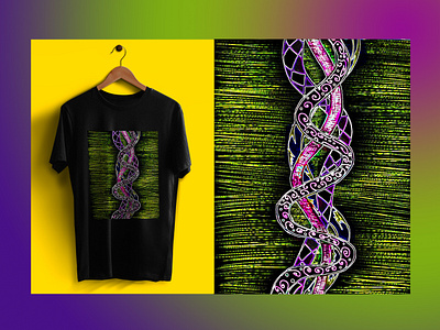 Illustration on a T-shirt "Absract wires" abstract art artistic black and yellow drawing graphic design green illustration purple stamp design t shirt design t shirt stamp