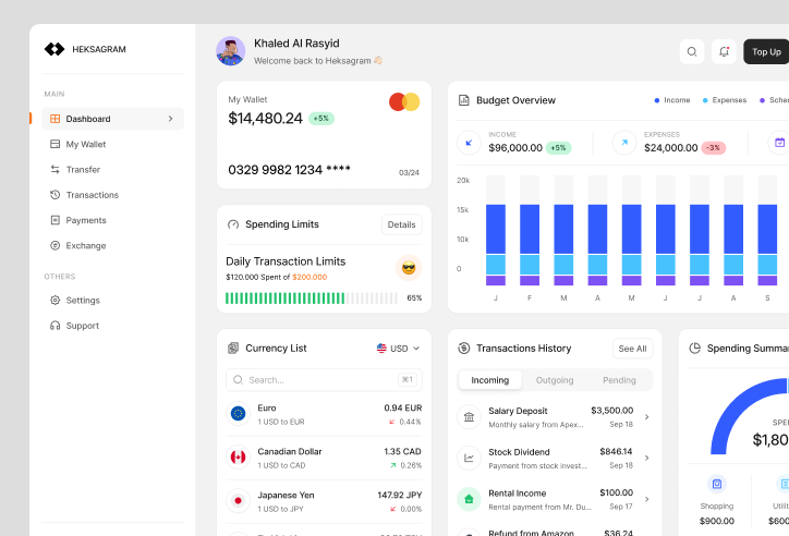 Heksagram - Finance dashboard branding design landingpage logo typography ui website